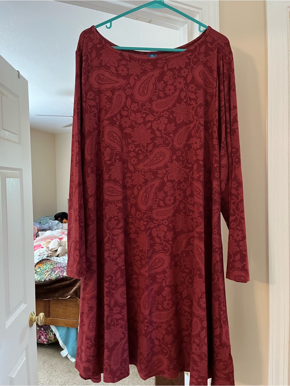 Old Navy Burgundy Paisley-Print Long-Sleeve Swing Dress